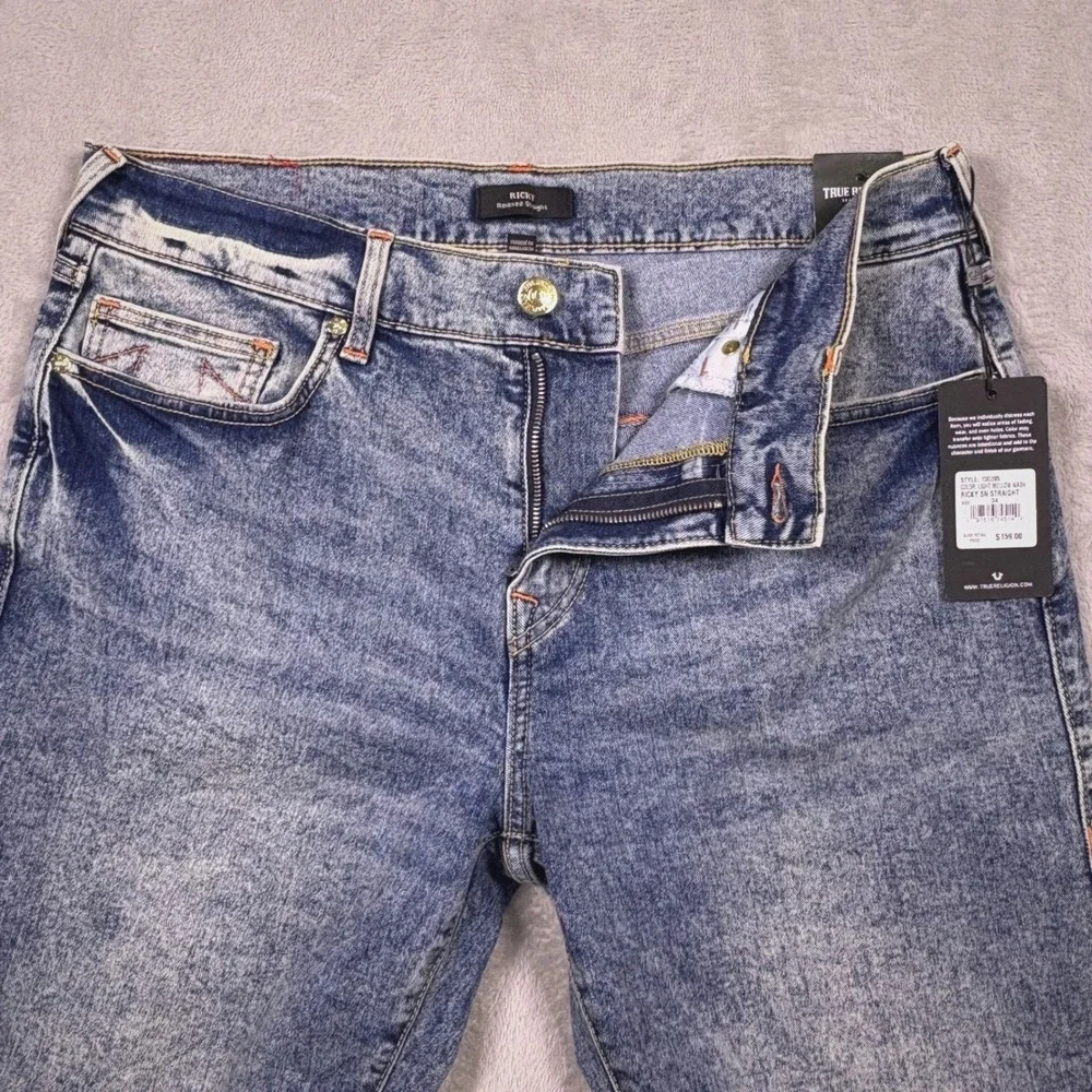 NWT True Religion Ricky Jeans 36 x33 Relaxed Straight Acid Wash Y2K Streetwear